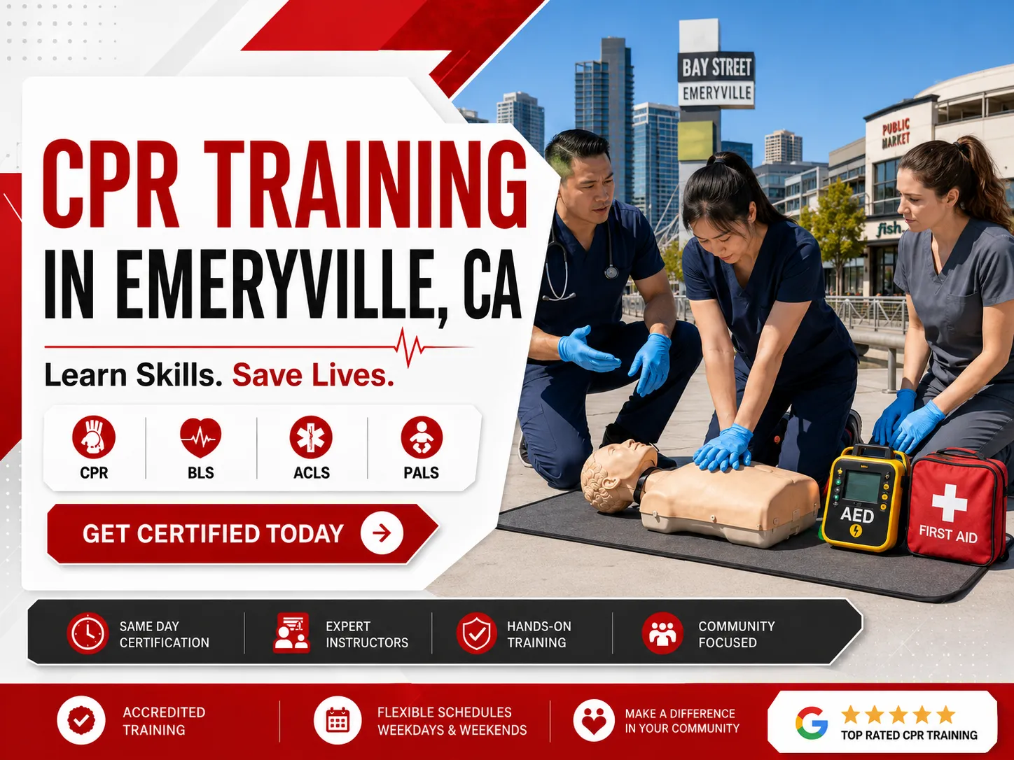 AHA-certified CPR BLS class for hospital staff in Emeryville, CA