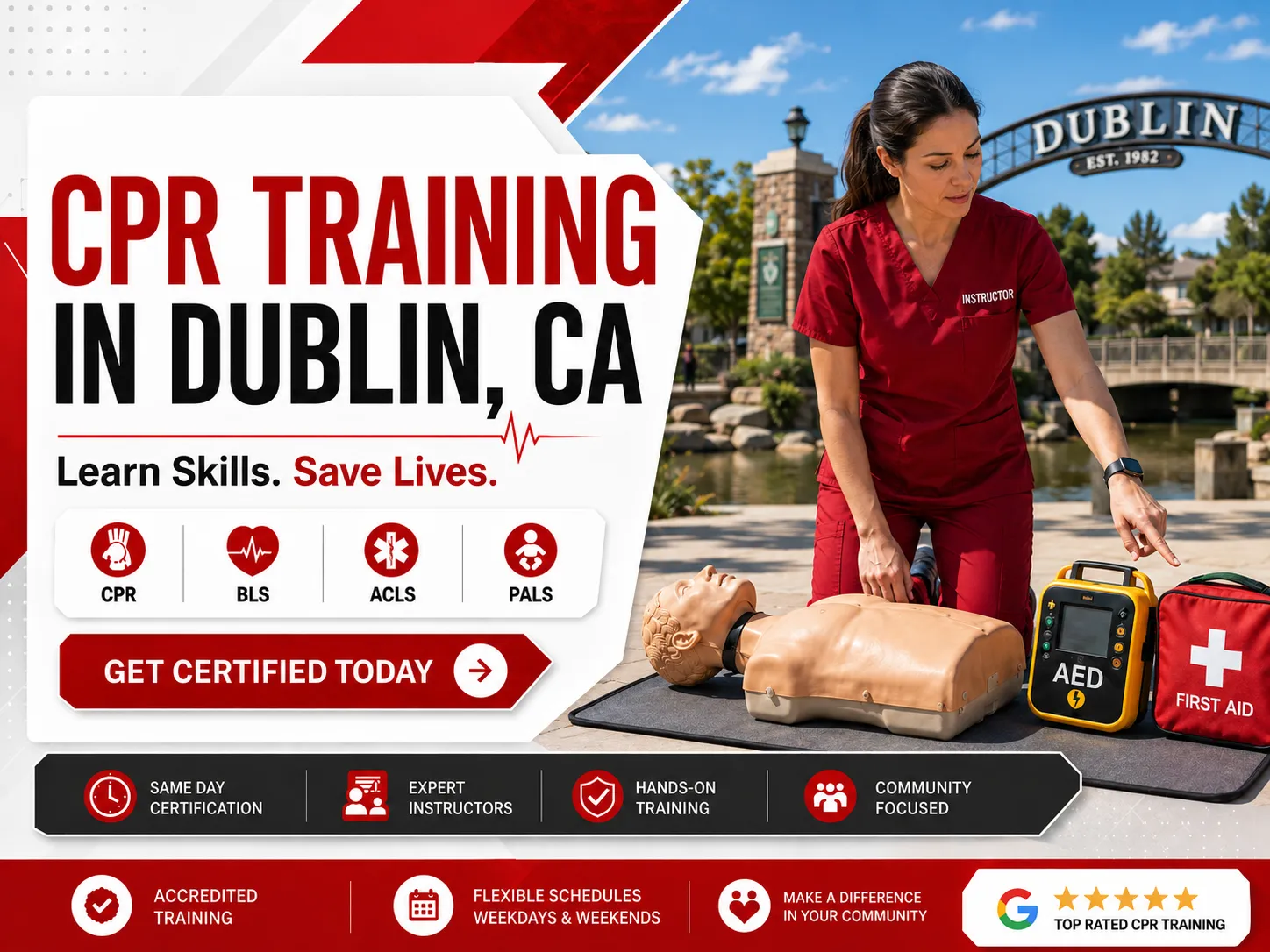 CPR mannequin drill at BLS certification training in Dublin, CA