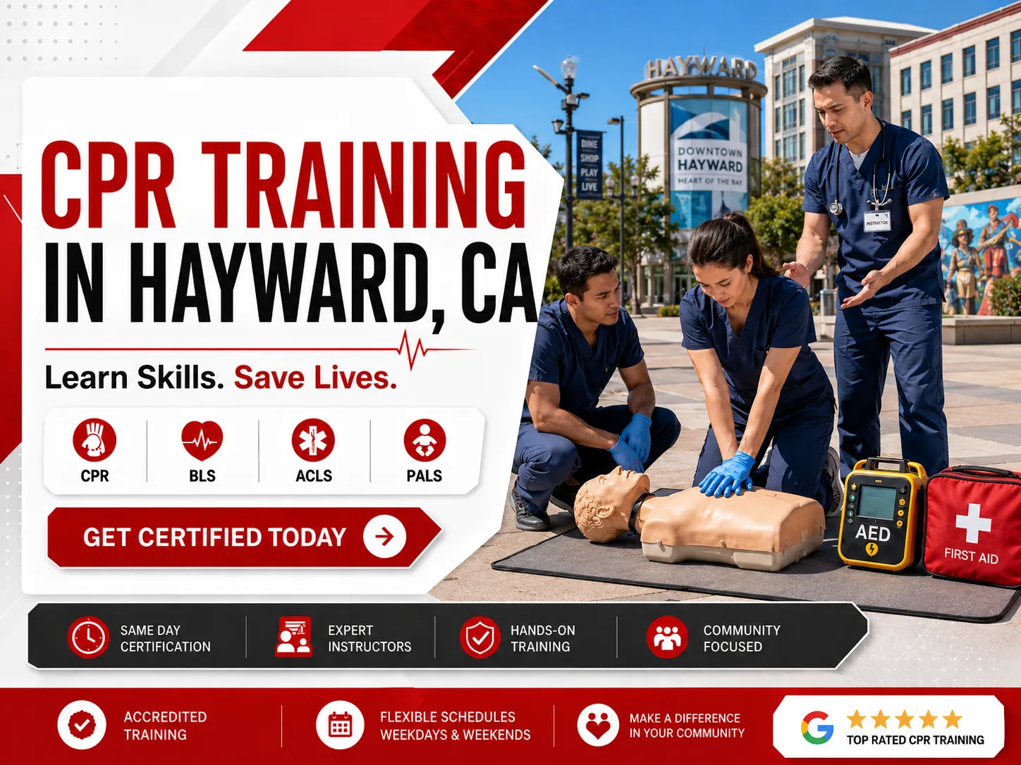 CPR skills practice with AHA-certified trainer in Hayward, CA