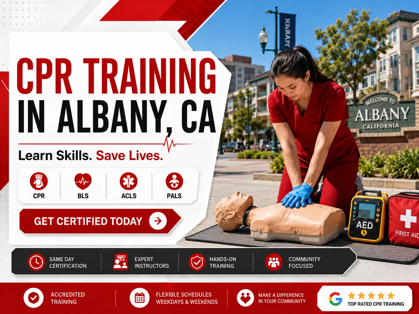 Healthcare provider CPR BLS training with mannequins in Albany, CA